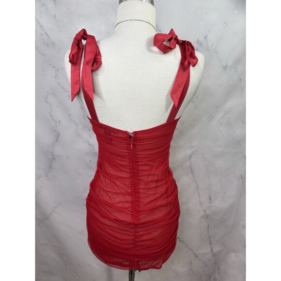 y2k Victoria Secret Lingerie Babydoll Dress Red Rhinestone Bling Bow Peek A Boo - Picture 2 of 16